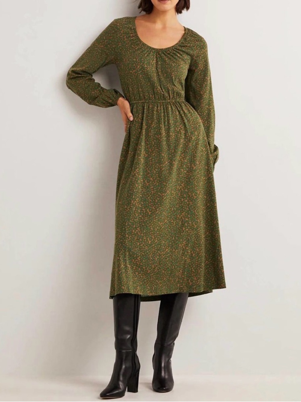 Boden Knit Green Patterned Dress